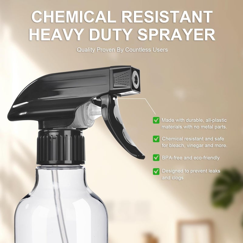 Uineko Spray Bottles 2-Pack, 10 Oz, Mist & Stream, Heavy Duty Spraying Empty Water Sprayer Bottle, BPA Free Plastic Refillable Containers for Cleaning Solutions, Plants, Hair, Essential Oils (Clear) - Image 2